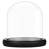 BELLE VOUS 10 cm Glasglocke Deko mit Schwarzem Holzsockel - Klare Dekorative Glocke aus Glas mit Tablett für Lichterketten, Tafelschmuck und Antiquitäten