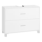 eSituro Waschbeckenunterschrank weiß, Badezimmerschrank mit 2 Schubladen, Badezimmer Unterschrank Waschbecken, Waschtischunterschrank freistehend, Badunterschrank, 80x60x30 cm