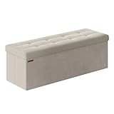 SONGMICS Sitzhocker mit Stauraum, klappbare Sitzbank, 38 x 110 x 38 cm Fußbank, Aufbewahrungsbox, bis 300 kg belastbar, für Wohnzimmer Schlafzimmer Flur, cremeweiß LSF277W01