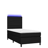 Eleganz Boxspringbett mit Matratze & Schwarz 90x200 cm - Modernes Stoffbetten für Schlafzimmer, Komfortable Schlafsystem mit Beleuchtung, Platzsparend für kleine Räume