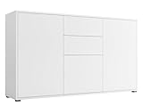 Mirjan24 Kommode mit 2 Schubladen Gesita K3D2SZ 141 Diele, Flur, Highboard, Mehrzweckschrank, Sideboard mit 3 Türen und 2 Schubladen, Wohnzimmer, Push to Open (Weiß/Weiß)