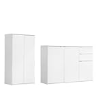 mokebo® Mehrzweckschrank Set 2-teilig 'Die Allzweckwaffe', Schrank-Set mit Midischrank & Kommode in Weiß, auch als Moderne Wohnwand, Büromöbel oder Aufbewahrungsschränke
