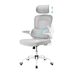Farini Ergonomischer Stuhl Büro Computer Stuhl mit Rollen Schreibtisch für Bequemer Home Office Höhenverstellbar Chefsessel Bürostuhl mit Kopfstütze, Grauweiß