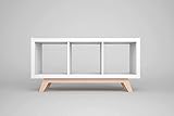 Kallax Regal Untergestell, Holzgestell aus echter massiver Buche, für Kallax-Breite: 3 Regalfächer, schräge Möbelfüße, Füsse f. Sideboard Lowboard skandinavisch