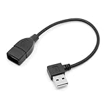 xiwai USB-2.0-Verlängerungskabel, USB-A-Stecker auf Buchse, links abgewinkelt, 90 Grad, 480 Mbps, Datenkabel, 20 cm, Schwarz