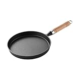 Gcljlmy Bratpfanne aus Gusseisen, gleichmäßige Erwärmung, Kochgeschirr mit Holzgriff, Herdplatte, Induktion, kompatibel für Hamburger, Zuhause, Restaurant (Hellbrauner Griff)