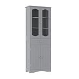 COSTWAY Badezimmerschrank, freistehender Hochschrank mit 4 Türen & Schublade & Verstellbarem Einlegeboden, Badschrank mit Kippschutz für Wohnzimmer, Badezimmer, Küche, 60 x 30 x 160 cm