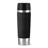 Emsa Travel Mug Classic Grande Thermobecher, 500 ml, Isolierbecher hält 6h heiß, 12h kalt, auslaufsicher, Quick-Press-Verschluss, 360 Grad-Trinköffnung, Kaffeebecher to go, Schwarz, 515615