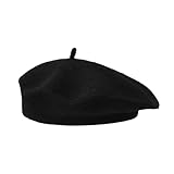 MUNSKT Baskenmütze für Erwachsene, Wolle, Unisex, weich, warm, Vintage-Künstlermütze, französischer Stil, Schwarz, Schwarz , 7 1/4-7 1/2