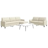 Homgoday 3-TLG. Sofagarnitur mit Kissen Loungesofa Sofa Couch Wohnzimmersofa Sitzmöbel Gästesofa Couchgarnitur für Wohnzimmer Empfang Büro Creme Samt