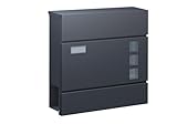 BASI | Briefkasten mit Softclose Klappe, Sichtfenster & Namensschild | DIN A4 Einwurf | inkl. 2 Schlüssel | integriertes Zeitungsfach | H37 x B37 x T10,4 cm | anthrazit | Wandbriefkasten Postkasten
