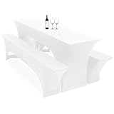 3er-Set Biertischhussen, 220 x 50 x 70 cm, hussen bierzeltgarnitur, weiß, Stretch-Bezüge für Biertisch- und Bankgarnituren, Bierbankhussen, Spandex-Bierzeltgarnitur für Bankett, Gartenmöbel-Bezüge