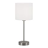 BRILONER - Nachttischlampe mit Lampenschirm aus Stoff, Ein-/Ausschalter, E14 Fassung, max. 25 Watt, Tischlampe, Lampe, Schreibtischlampe, Tischleuchte, Bürolampe, Leselampe Bett, 38,5x16 cm, Weiß