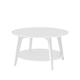 VASAGLE Couchtisch rund, Wohnzimmertisch 2 Ebenen, Kaffeetisch für Wohnzimmer, 80 cm d, 45 cm H, einfach zu montieren, schneeweiß LCT243W14