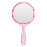 Handspiegel, Doppelseitiger Schminkspiegel mit Griff, Handspiegel mit Griff Doppelseitiger Spiegel 1X/3X Vergrößerung Spiegel Kosmetikspiegel Schminkspiegel Runde Form für Tägliche Reisenutzung (Rosa)