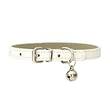 Haustierhalsband Katzenhalsband mit Glocke PU Leder Haustierhalsbänder Verstellbares Haustier Halsband Haustierzubehör für Haustiere Katzen Kitten Kleine Mittelgroße Hunde,Weiß,1.0x35cm