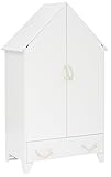 Puckdaddy Carlotta | Kleiderschrank 110x55x187cm | Kinderkleiderschrank weiß lackiert | Babyzimmer und Kinderzimmer | Babyschrank Haus | Stauraum für Kleidung und Spielzeug | inkl. Jutephasergriffe
