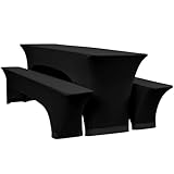 YMHPRIDE 3er-Set Elastische Biertischhussen, Schwarz Bierbankhusse und Tischdecken, 70 cm Tischbreite, Bierzeltgarnituren 220 x 70 x 70 cm für Gartenbankett-Gartenmöbel.（3 Packungen）