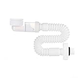 Vibsky Verstellbarer platzsparender Siphon mit flexiblem Ablaufschlauch G1-1/4 für Bad, Küche, geruchsdichtes Abwasserrohr für Wand- oder Bodenabläufe, einfache Wartung, Weiß