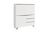 byLIVING Sekretär Valentin/Sekretär matt weiß mit Absetzung in Eiche-Optik/Office-Schrank mit 1 Tür und 3 Schubkästen/Scandi-Style/Grifflos/B 120, H 127, T 38 cm