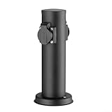 2-Wege für den Außenbereich Garten Steckdosensäule aus Edelstahl, spritzwassergeschützt mit IP54 Bewertung für zuverlässige Stromversorgung (schwarz)