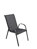Ondis24 Gartenstuhl Hochlehner Stapelsessel - Stapelbare Gartensessel Mit Lehne Aus Metall, Anthrazit, Wetterfest, Ergonomisch, Hochwertige Textilbespannung, 4,5 kg, 54 x 72 x 90 cm