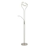 KHG Meisterleuchten LED-Deckenfluter 2-flammig Chrom Silbergrau Drehdimmer Schwenkarm Metallgestell Acryllampenschirm runder Leuchtenfuß 3000K 1560 Lumen