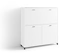 byLIVING Sekretär Montana/Sekretär matt weiß/Office-Schrank mit 1 Klappe und 2 Türen/Schwarze Griffe/B 120, H 127, T 40 cm