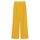 Damen-Arbeitshose, hohe elastische Taille, gerades weites Bein, Lounge-Hose, Damen, Knopfleiste, Freizeithose mit Taschen, locker, schlankmachend, drapiert, formelle Hose, Sweatpants, gelb, M