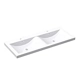 Mai & Mai Waschbecken Einbauwaschbecken Waschtisch 2 Becken Mineralguss rechteckig 2 Armaturenlöcher Überlauffunktion BxTxH 120x48x14 cm Col03