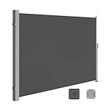 Ausziehbare Seitenmarkise aus Aluminium, 180 x 400 cm, Sichtschutz, für Balkon und Terrasse, Windschutzscheibe, Sonnenschutz für Privatsphäre im Freien, Grau, 160 x 400 cm
