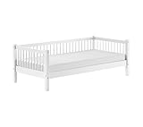 möbelando Einzelbett Buche Massiv Kojen-Bett mit Liegefläche 90 x 200 cm, inkl. Lattenrost, AUSF. Buche massiv weiß lackiert, Stellfläche Kojen-Bett ca.: B: 207,5 x H: 68 x T: 97,5 cm.