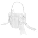 VICASKY Hochzeitskorb für Blumenmädchen mit Perlenhenkel Handgefertigter Weißer Blumenkorb für Hochzeitsfeier Eleganter Blumenstreukorb Rustikaler Party dekokorb Geeignet für Blumen und