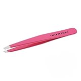 TWEEZERMAN Pinzette (Handgeschliffene Schräge Spitzen, Augenbrauen zupfen, Profi-Qualität, Rostfreier Edelstahl), Pretty in Pink