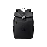 YXBQueen Moderner Laptop-Rucksack, 35,6 cm (14 Zoll) MacBook-kompatibel, schwarzes Roll-Top-Design mit Schnallenverschluss, Schwarz , 16 Inch