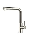 FORIOUS Wasserhahn Küche, Küchenarmatur Ausziehbar mit Brause, Spültischarmatur Küche, L-förmiger Edelstahl Mischbatterie Armatur, Zwei Sprühfunktionen, 360° Schwenkbar