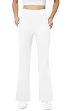 Friptspyg Damen Hose mit Taschen Casual Arbeit Hose High Waist Yogahose Stretch Jogginghose Bootcut Sporthose Freizeit Yoga Pants, Weiß 2XL