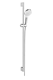 hansgrohe Crometta - Duschset, runder Duschkopf mit Brausestange 90 cm, Duschkopfhalterung und Brauseschlauch 160cm, Duschbrause mit 2 Strahlarten, Weiß/Chrom