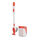 Silikon-Toilettenbürste mit rundem Kopf und langem Griff, gepaart mit schnell trocknendem Wandhalter für platzsparende und hygienische Badezimmerreinigung (rot)