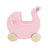 4IQ Puppenwagen Holz 42,5 x 23 x 42 cm - Holzpuppenwagen mit Ausgeschnittenem Herz - Puppenwagen aus Holz Für die Kleine Puppensitterin - Lauflernhilfe Puppenwagen