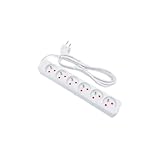 Französische Multifunktions-Steckdosenleiste, 6-Fach, ohne Schalter, 1,5 m, 3G, 1,0 mm², Weiß. Entworfen für: Büros, Haushalte und elektronische Geräte