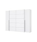 Forte Narago Schrank 270, weißer Kleiderschrank, Schwebetürenschrank mit Drehtüren, Weiß Matt, 270,3 cm breit x 210,5 cm hoch x 61,2 cm tief