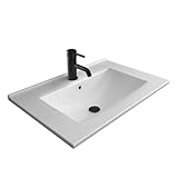 Alpenberger Gäste WC Waschbecken 60 cm Breit | Waschtisch Einbauwaschbecken | Aufsatzwaschbecken Eckig | Waschplätze | Handwaschbecken mit Keramik Versiegelung Nano und Überlauf