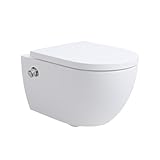 Soho Whirlflush Hänge-Dusch WC Spülrandlos mit Tornado-Flush, Bidet-Funktion/Duschfunktion, Absenkautomatik und Schallschutz, Taharet Toilette, Wand-WC, Bidet