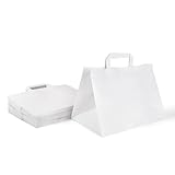 Inoverse 50 stk Papiertüten mit Henkel, Papiertragetaschen, 32+22x25 cm Geschenktüten, Weiß Kraftpapiertüte, Papiertaschen, Groß Einkaufstüten
