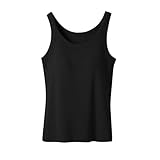 Camisole Tops für Damen, Sommer, lässig, ärmellos, Baumwolle, Basic, gepolstert, Tanktop mit integriertem BH, Workout, Yoga, Shirts, #F06-Schwarz, X-Groß