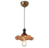 SXYSXYSXY Japanischer Stil Vintage Esszimmerlampe Glas Holz Pendelleuchte Schlafzimmer Nachttisch Hängelampe Kreatives Design E27 Wohnzimmer Loft 23 * 16cm