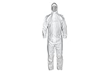 KSR Healthcare Schutzanzug - 10 Stück mit Kapuze, Reiß- und Wasserfest, Ideal für Reinigung und Lackierarbeiten, Medizinische Premium Qualität in Weiß, Latexfrei , Weiß, L