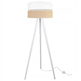 Bodenampe Dreibein Holzschirm 45cm weiß - Stilvolle Standleuchte für Wohnzimmer, Schlafzimmer und Büro