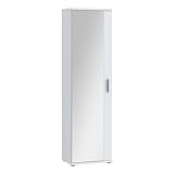 FORTE NET106 Schrank 50, Schuhschrank, Garderobenschrank, Abstellraum, Drehtürenschrank, 1-türig mit Einlegeböden, Weiß mit Spiegel, 50 cm breit x 180 cm hoch x 35 cm tief